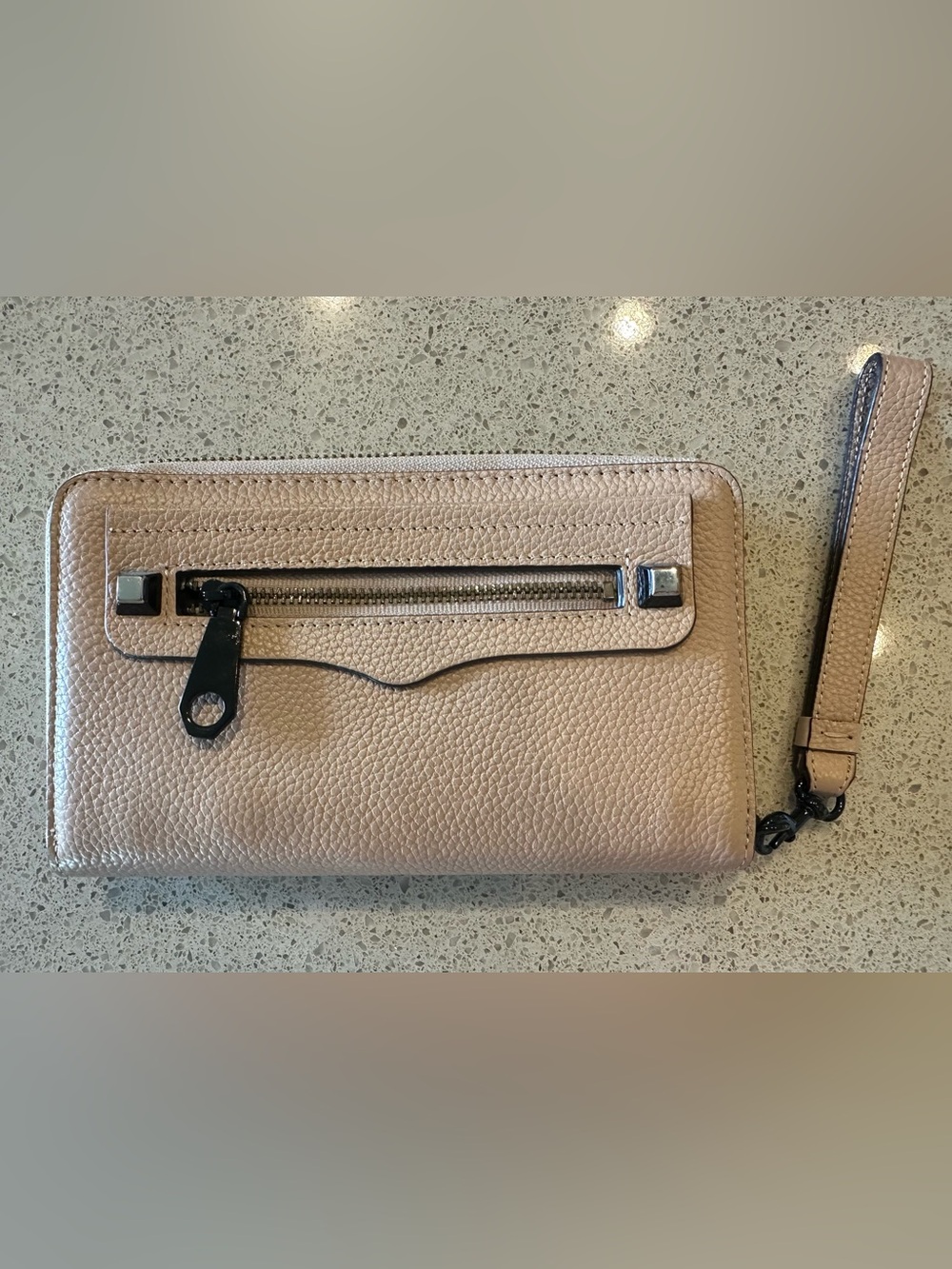 REBECCA MINKOFF Pebbled Leather Zip Wallet Taupe